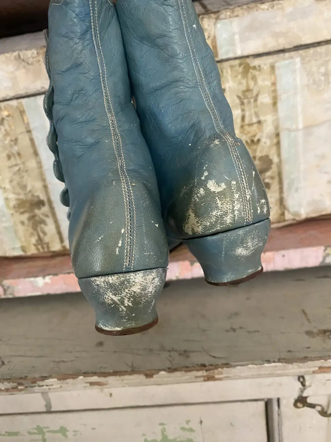 Antique Victorian Blue Leather Boots Shoes