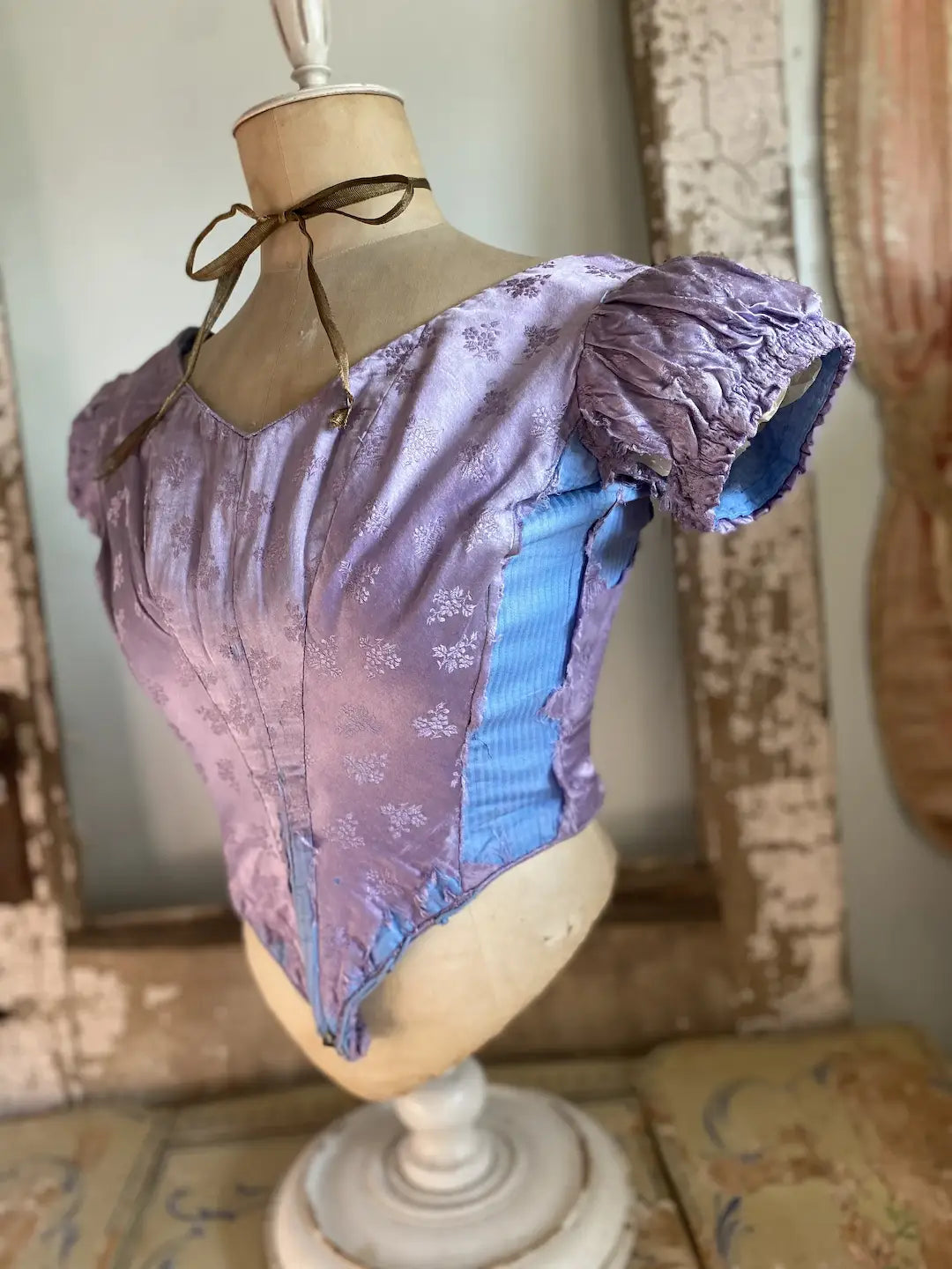 Antique Lavender Floral Damask Corset Back Bodice