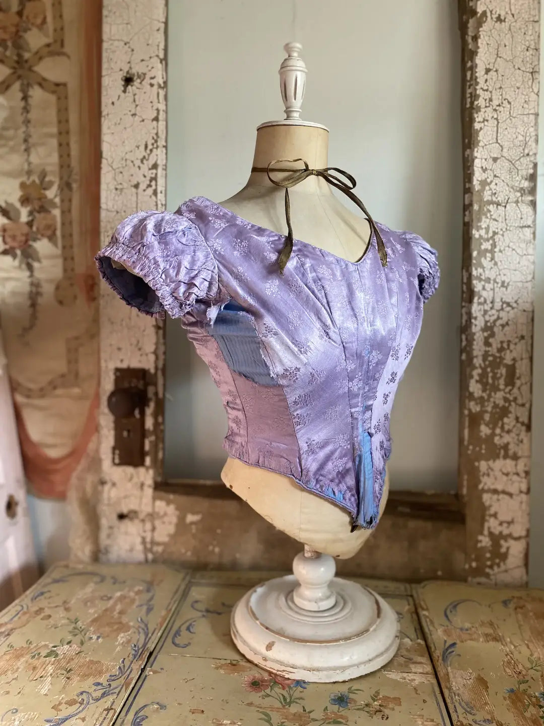 Antique Lavender Floral Damask Corset Back Bodice