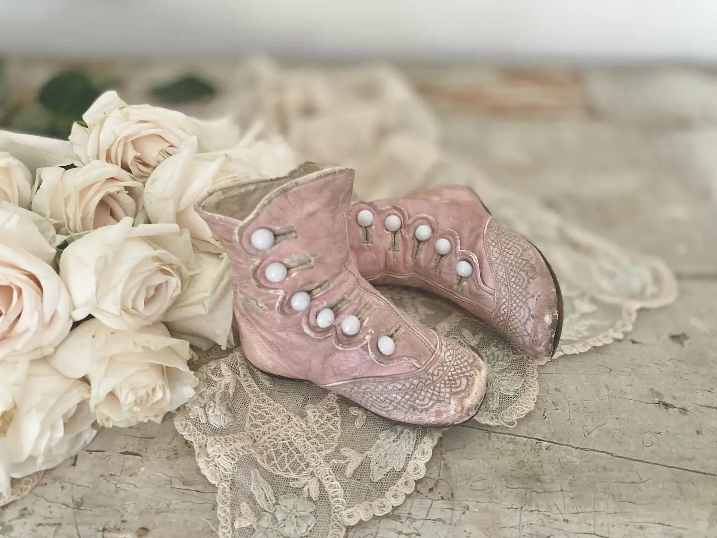 Antique Pink Leather Shoes Boots