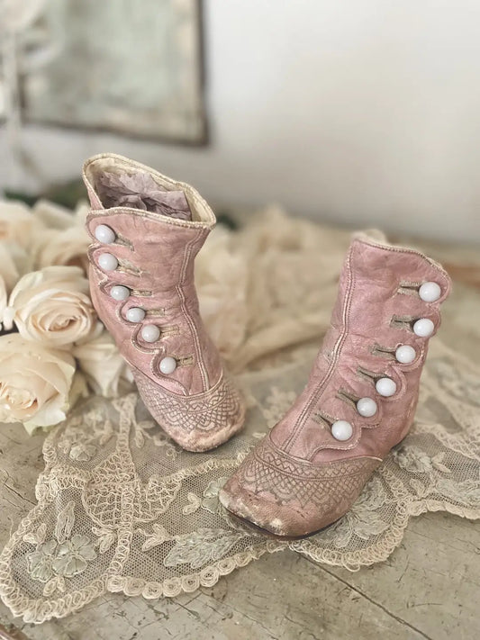 Antique Pink Leather Shoes Boots