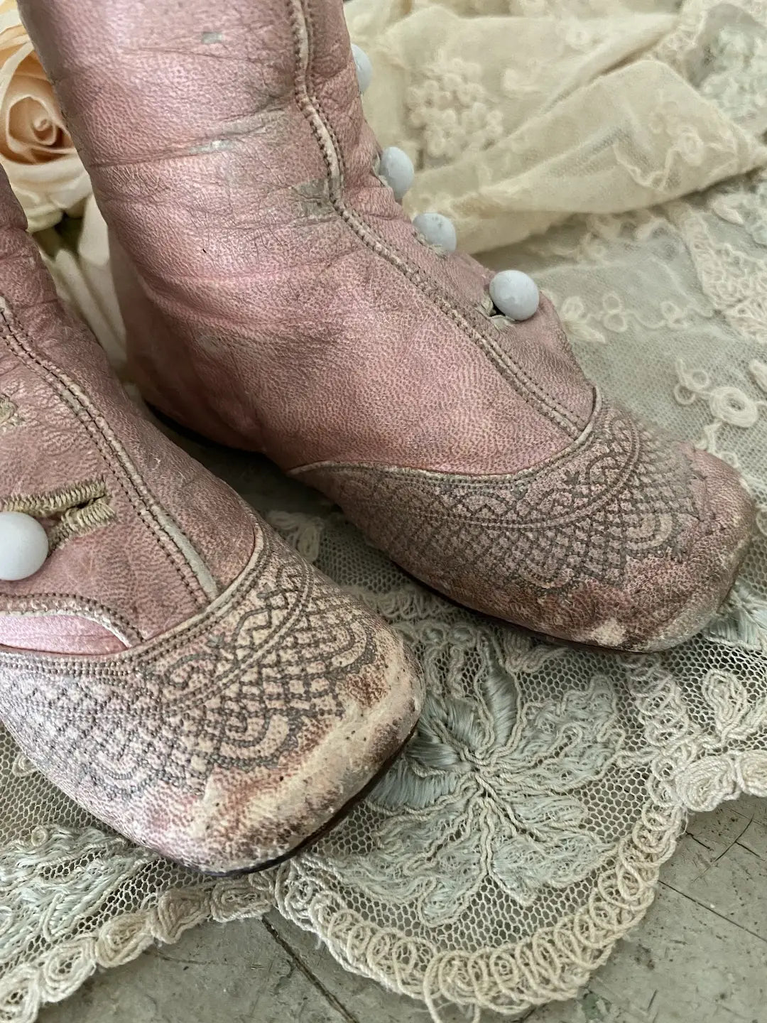 Antique Pink Leather Shoes Boots