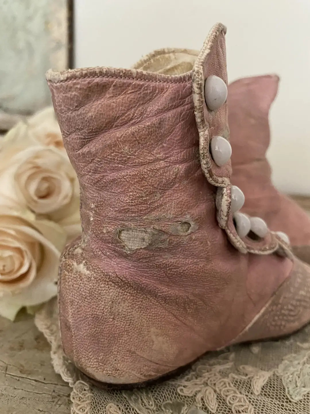 Antique Pink Leather Shoes Boots