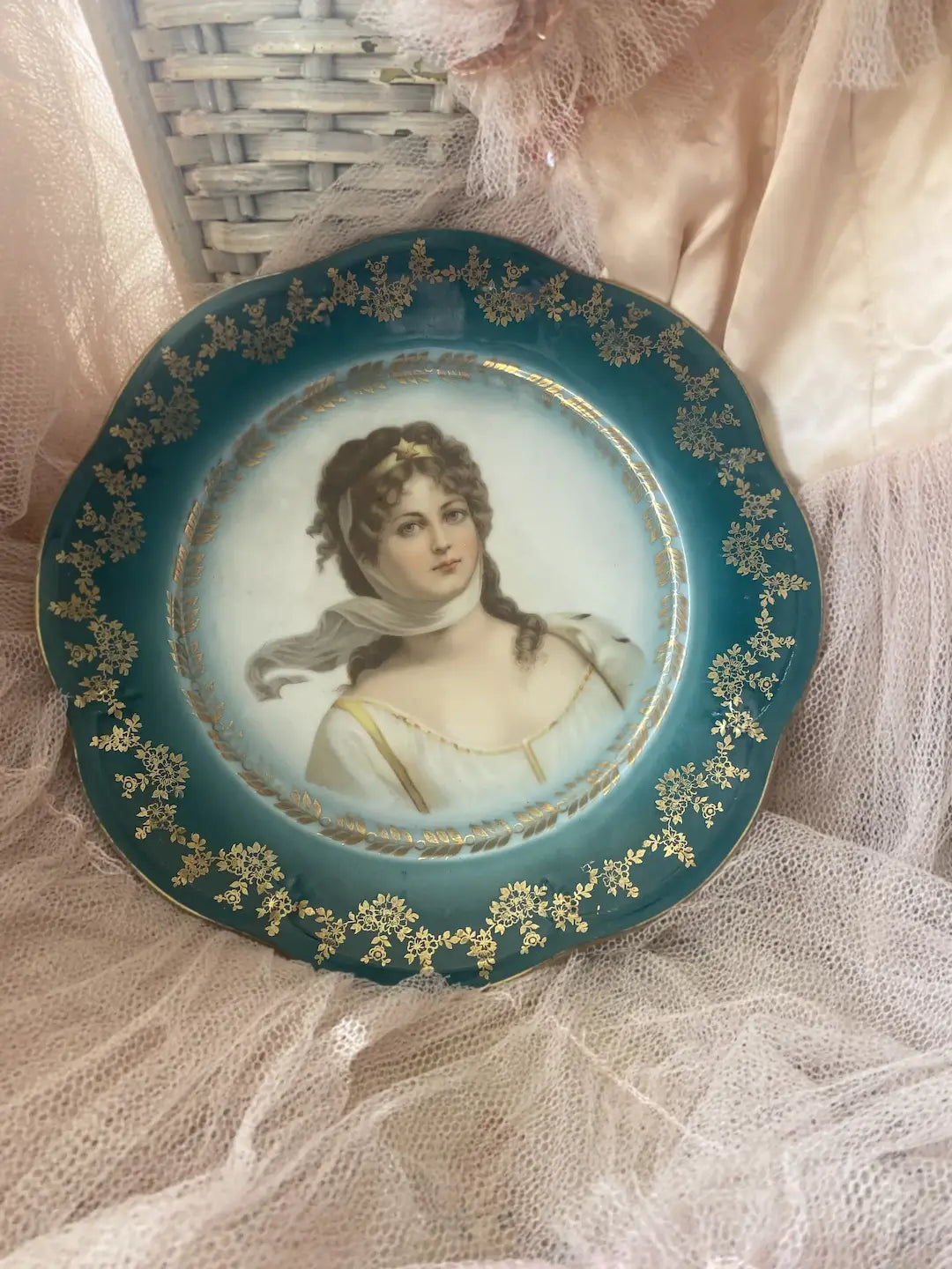 Antique Victorian Portrait Plate Headdress