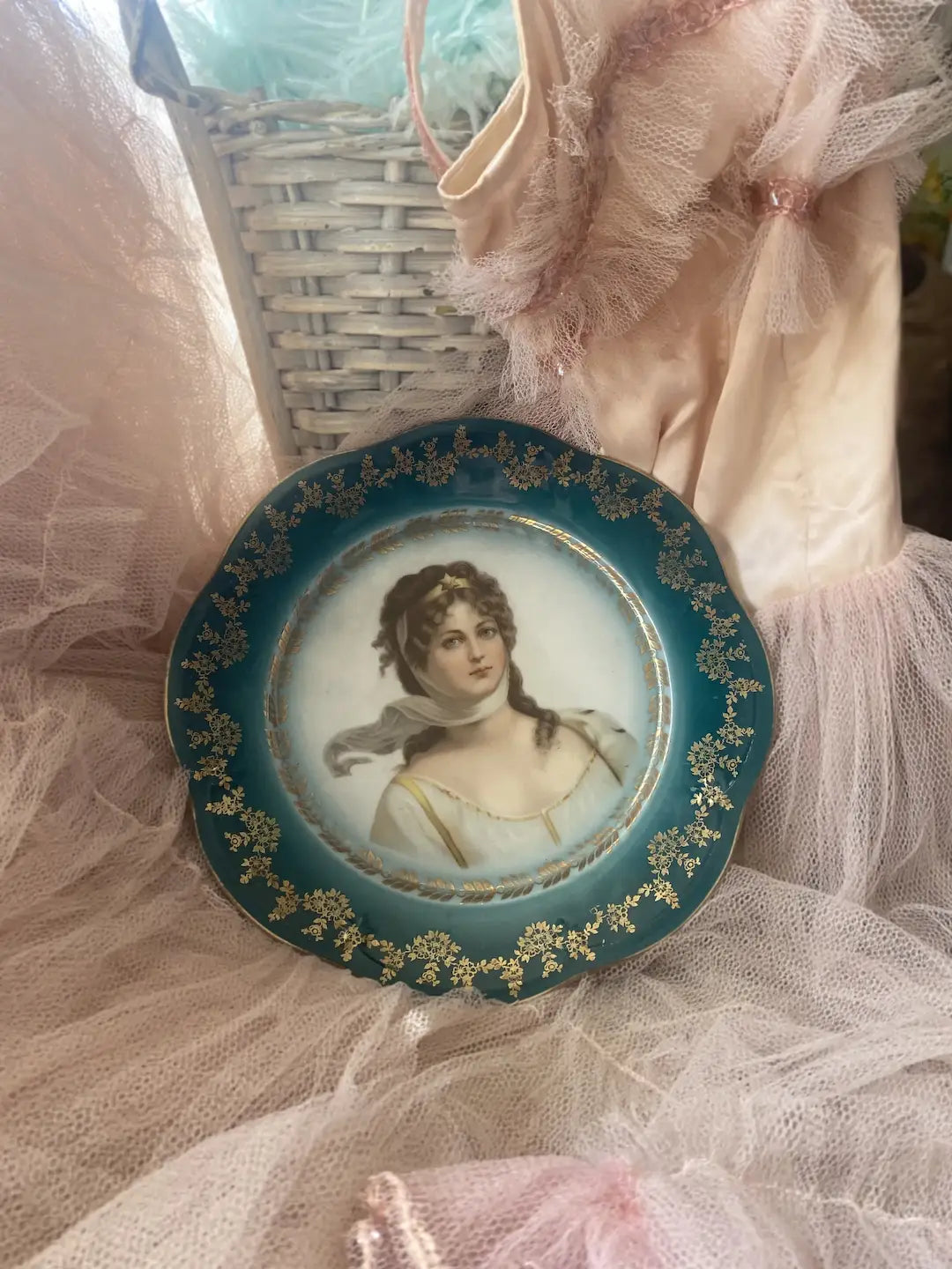 Antique Victorian Portrait Plate Headdress