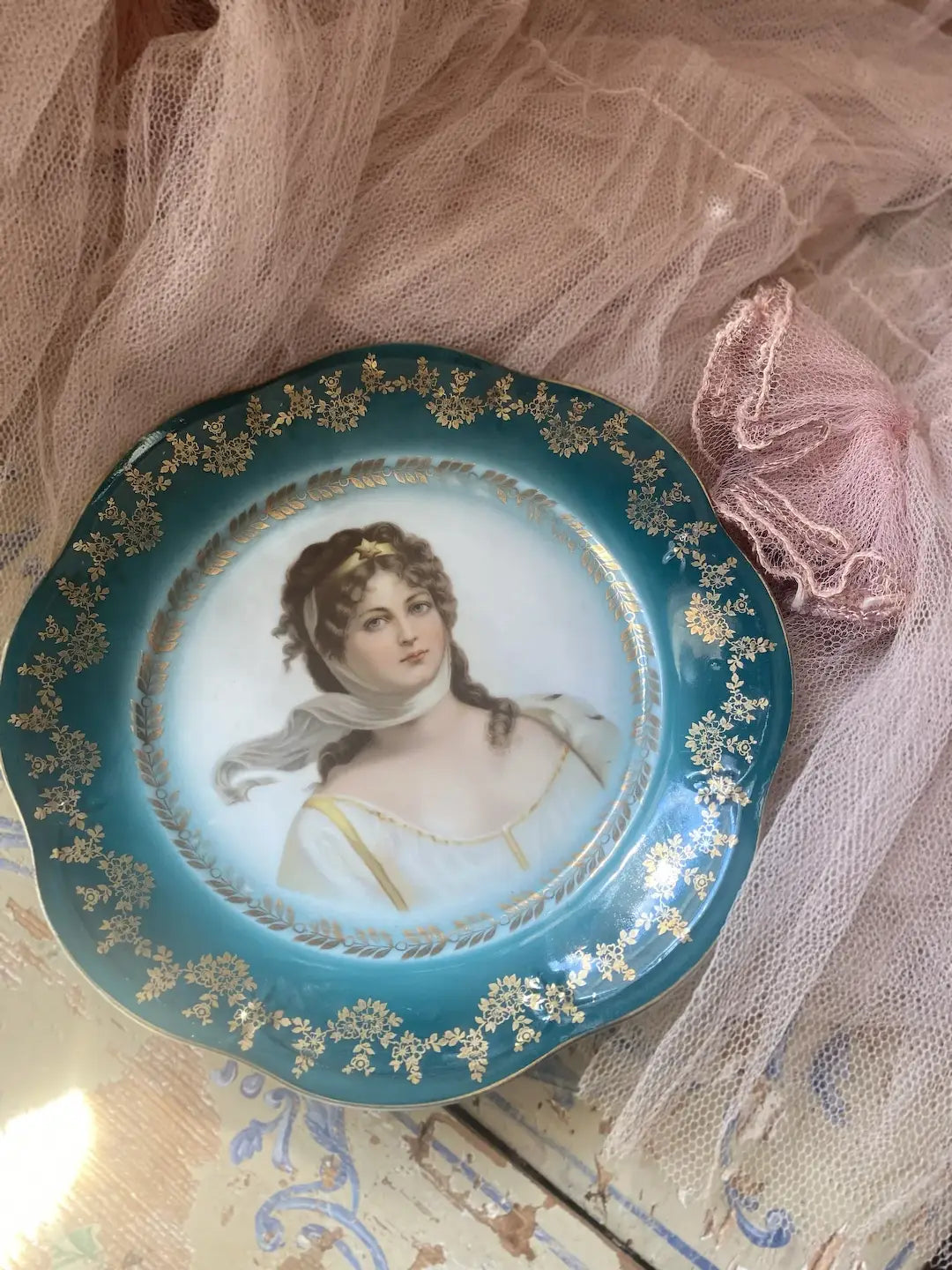 Antique Victorian Portrait Plate Headdress