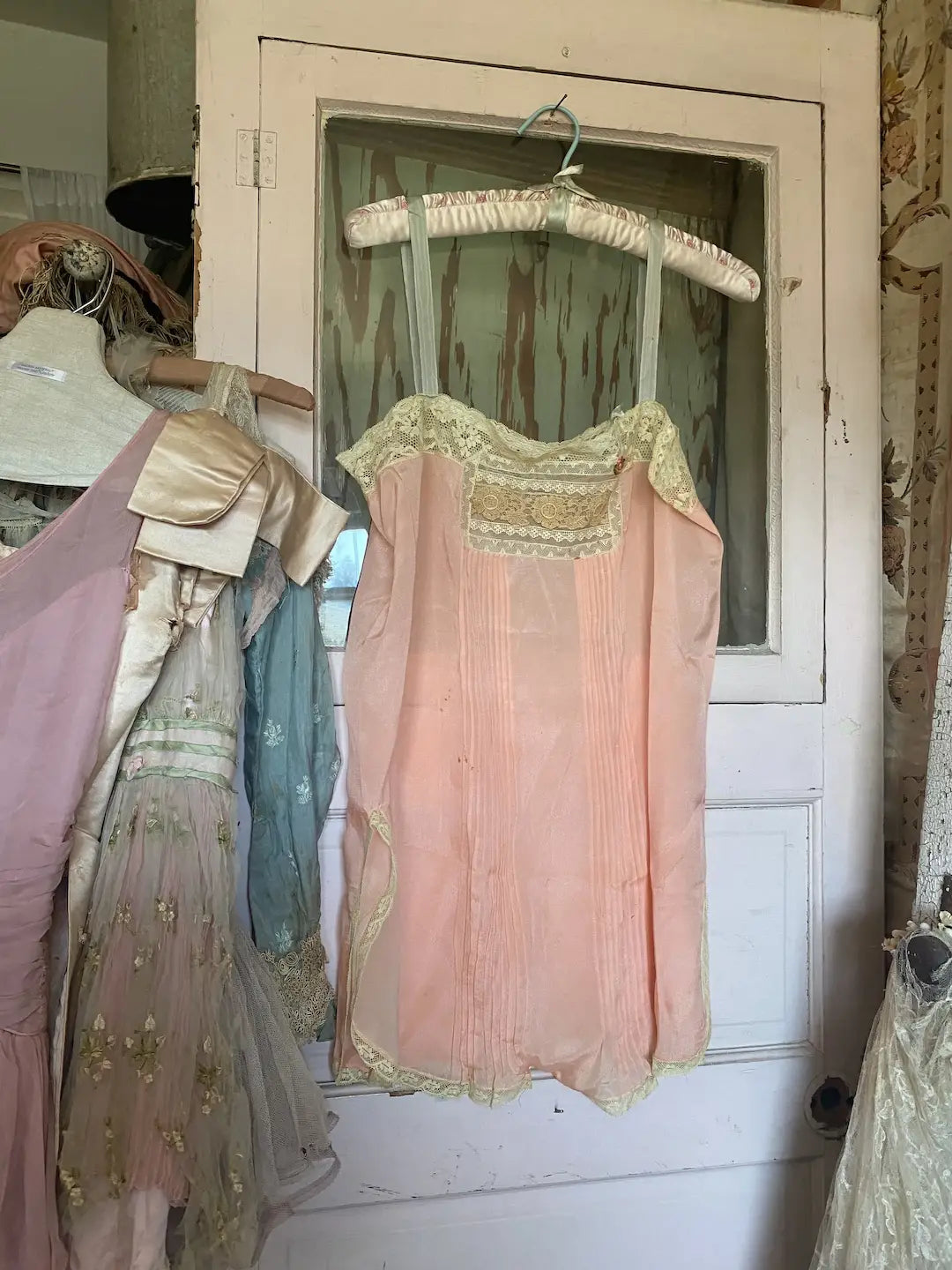 Antique 1920's Pink Silk Ribbonwork Romper