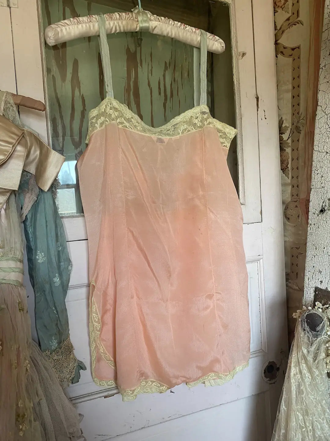 Antique 1920's Pink Silk Ribbonwork Romper