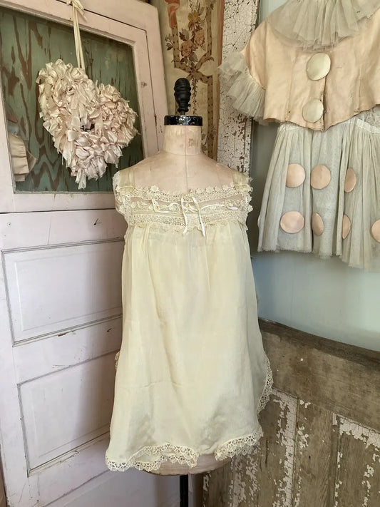 Antique 1920s Ivory Silk Ribbonwork Romper