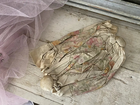 Antique 1920s Pink Floral Ribbon Bag Holder