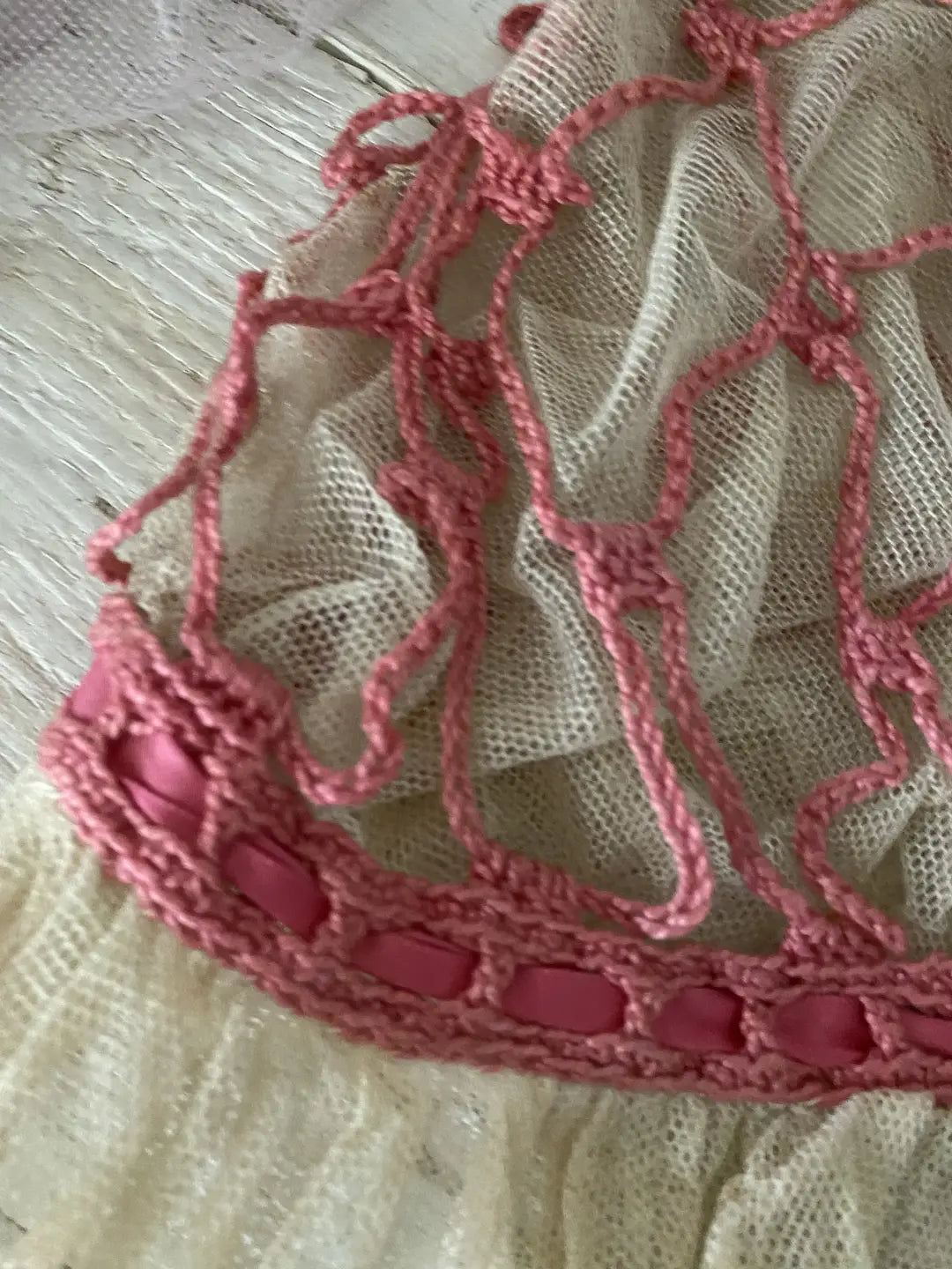 Antique Lace Boudoir Night Bonnet Cap Pink SilkLace