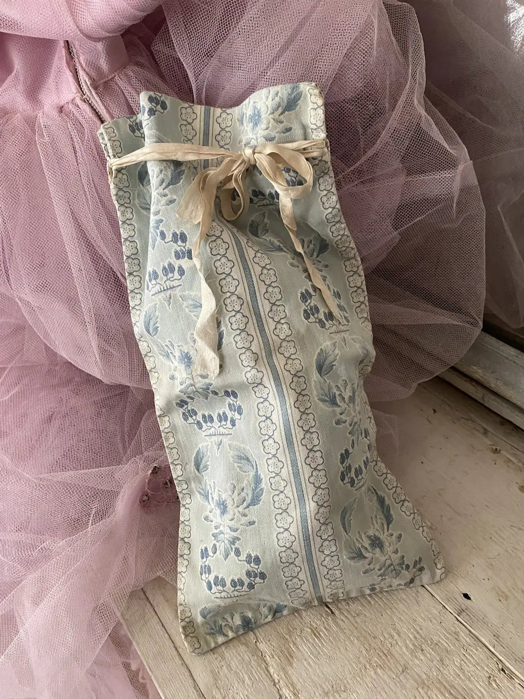 Antique French Fabric Drawstring Bag