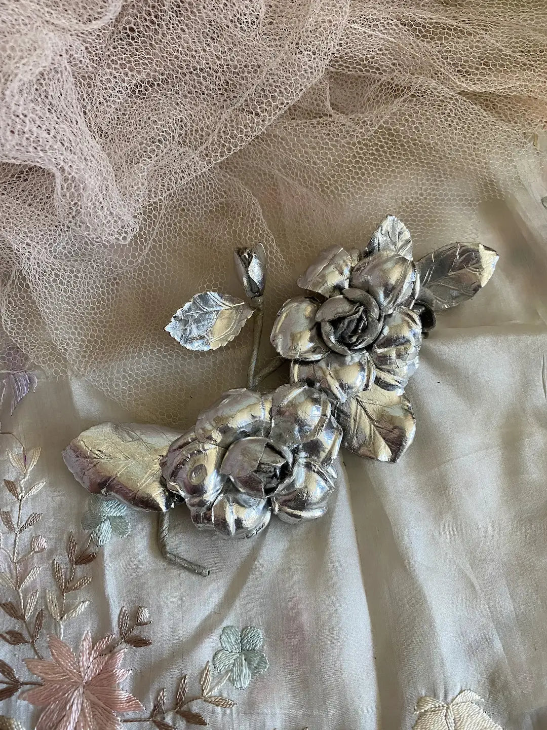 Antique Vintage Silver Millinery Flower