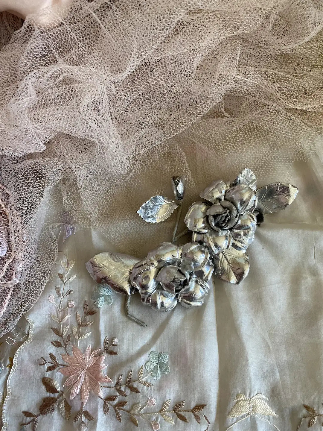Antique Vintage Silver Millinery Flower