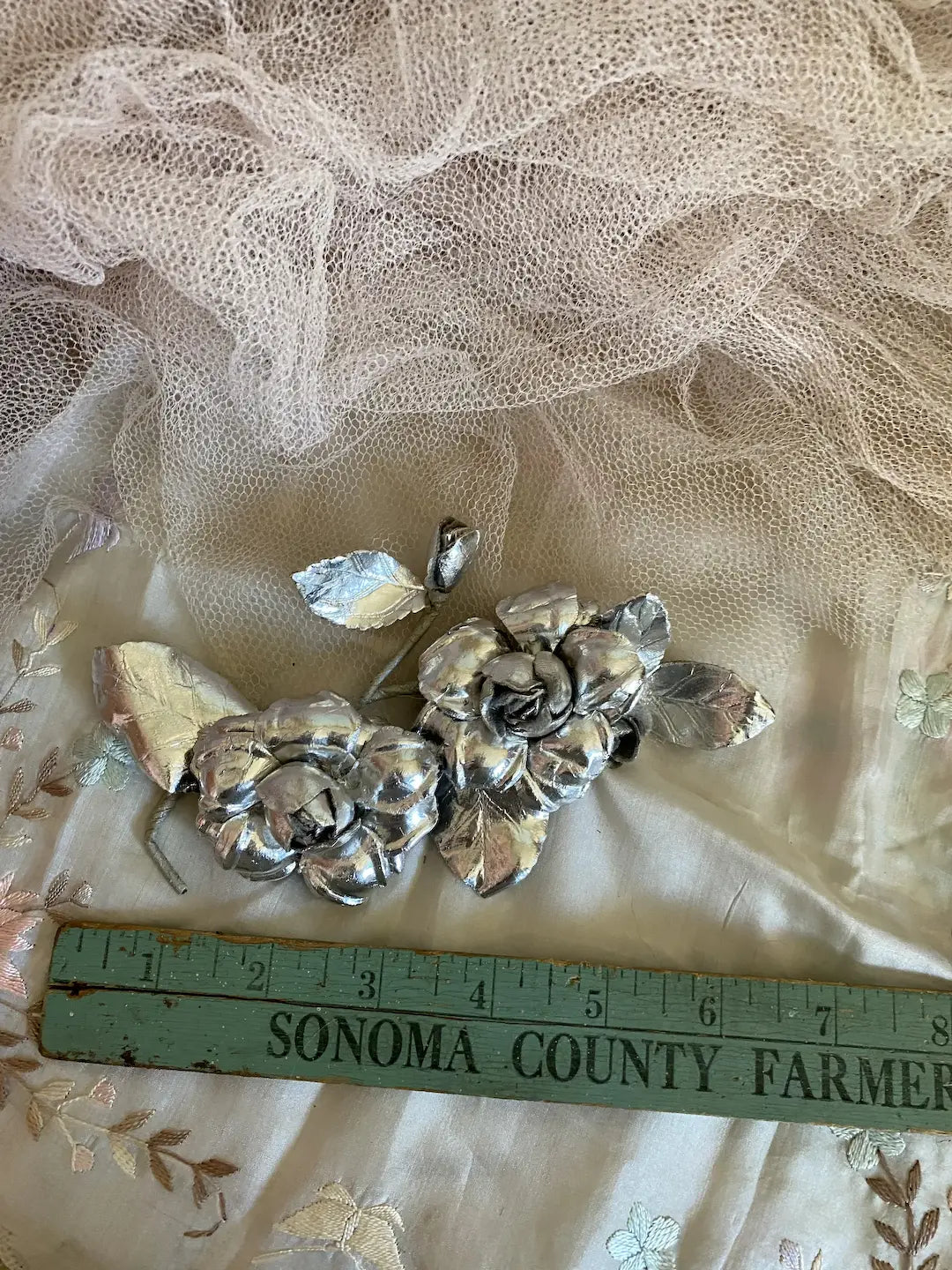 Antique Vintage Silver Millinery Flower