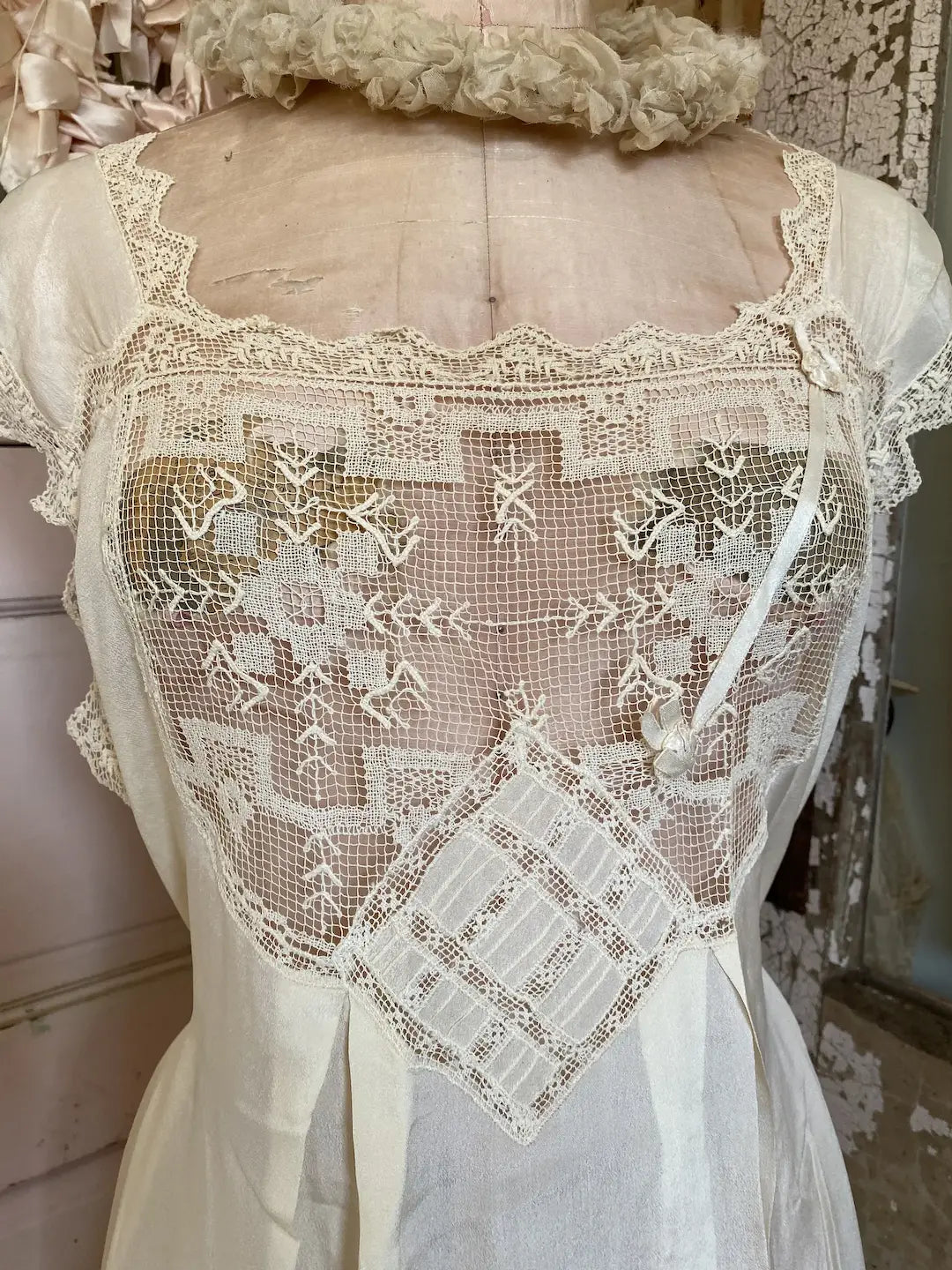 Antique Wedding Trousseau Lingerie Silk Lace Teddy & Nightgown Dress