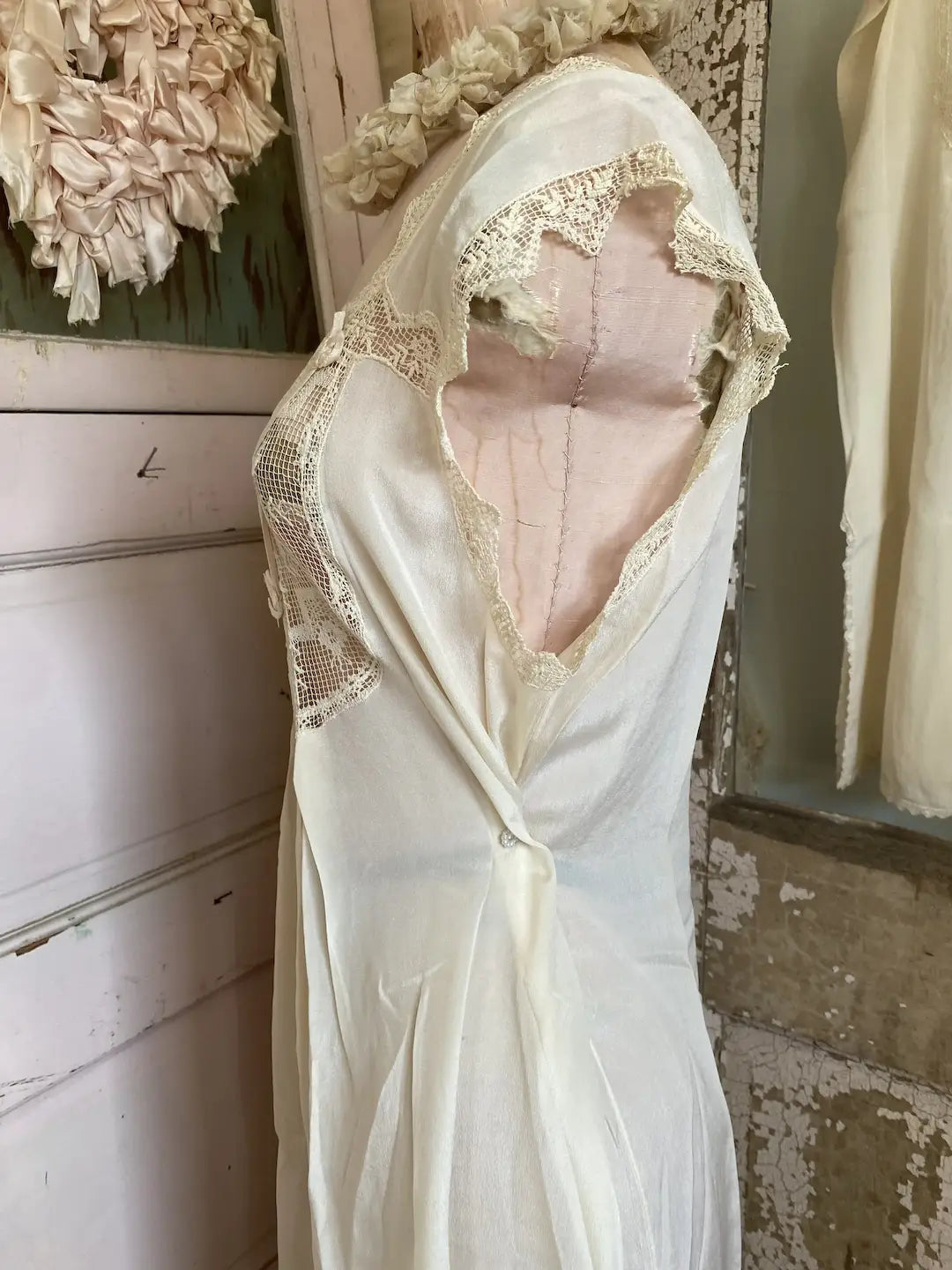 Antique Wedding Trousseau Lingerie Silk Lace Teddy & Nightgown Dress