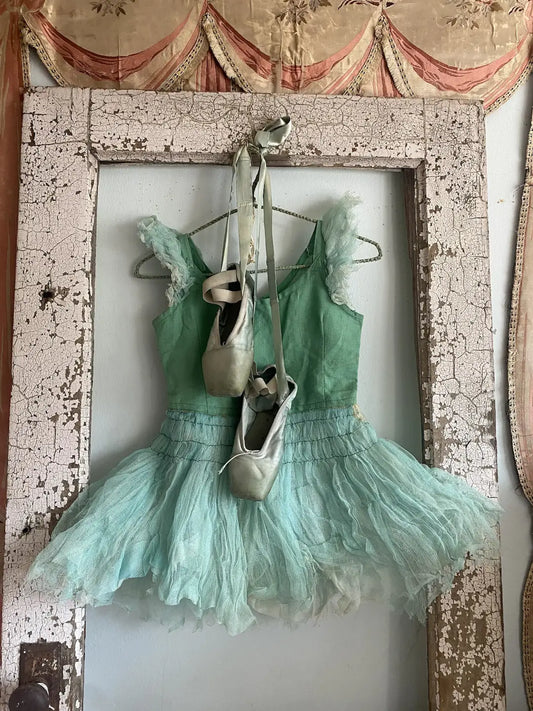 Antique Vintage Ballet Tutu Green Gauze Lace