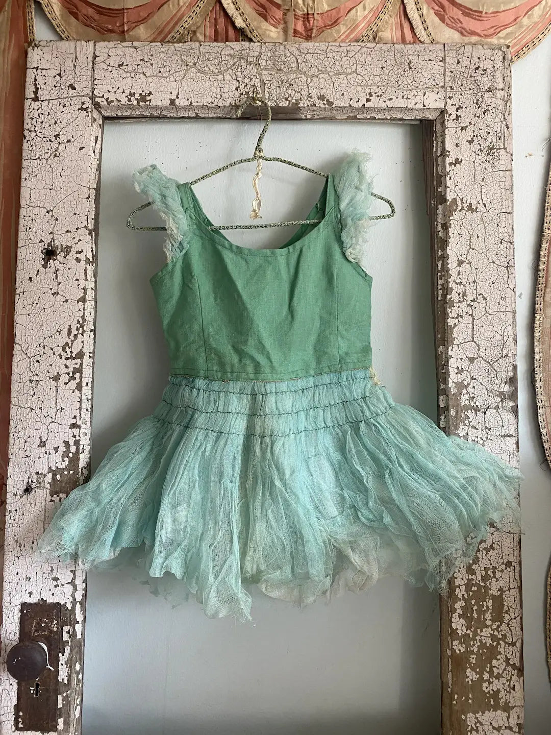 Antique Vintage Ballet Tutu Green Gauze Lace