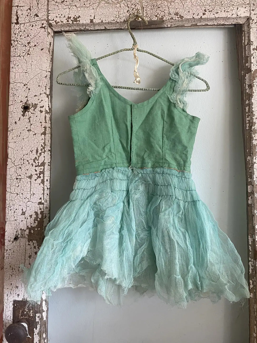 Antique Vintage Ballet Tutu Green Gauze Lace