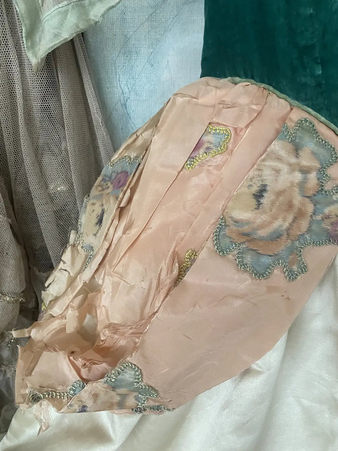 Antique French Costume Dress Pink Green