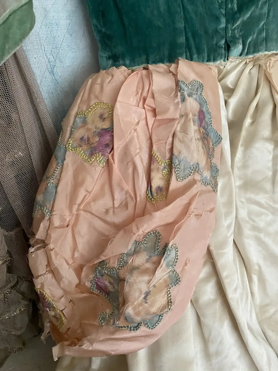 Antique French Costume Dress Pink Green