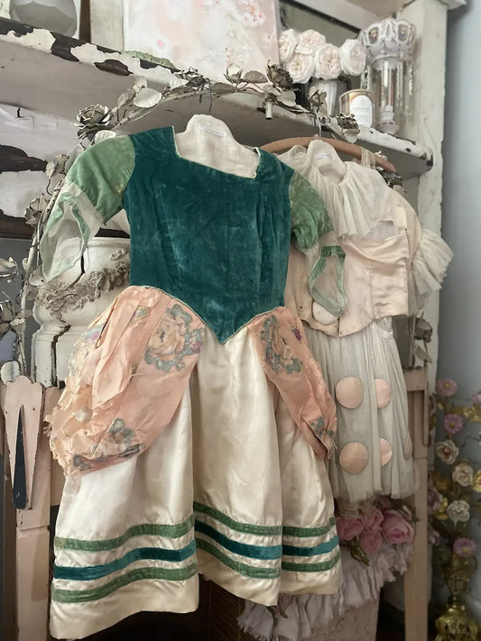 Antique French Costume Dress Pink Green