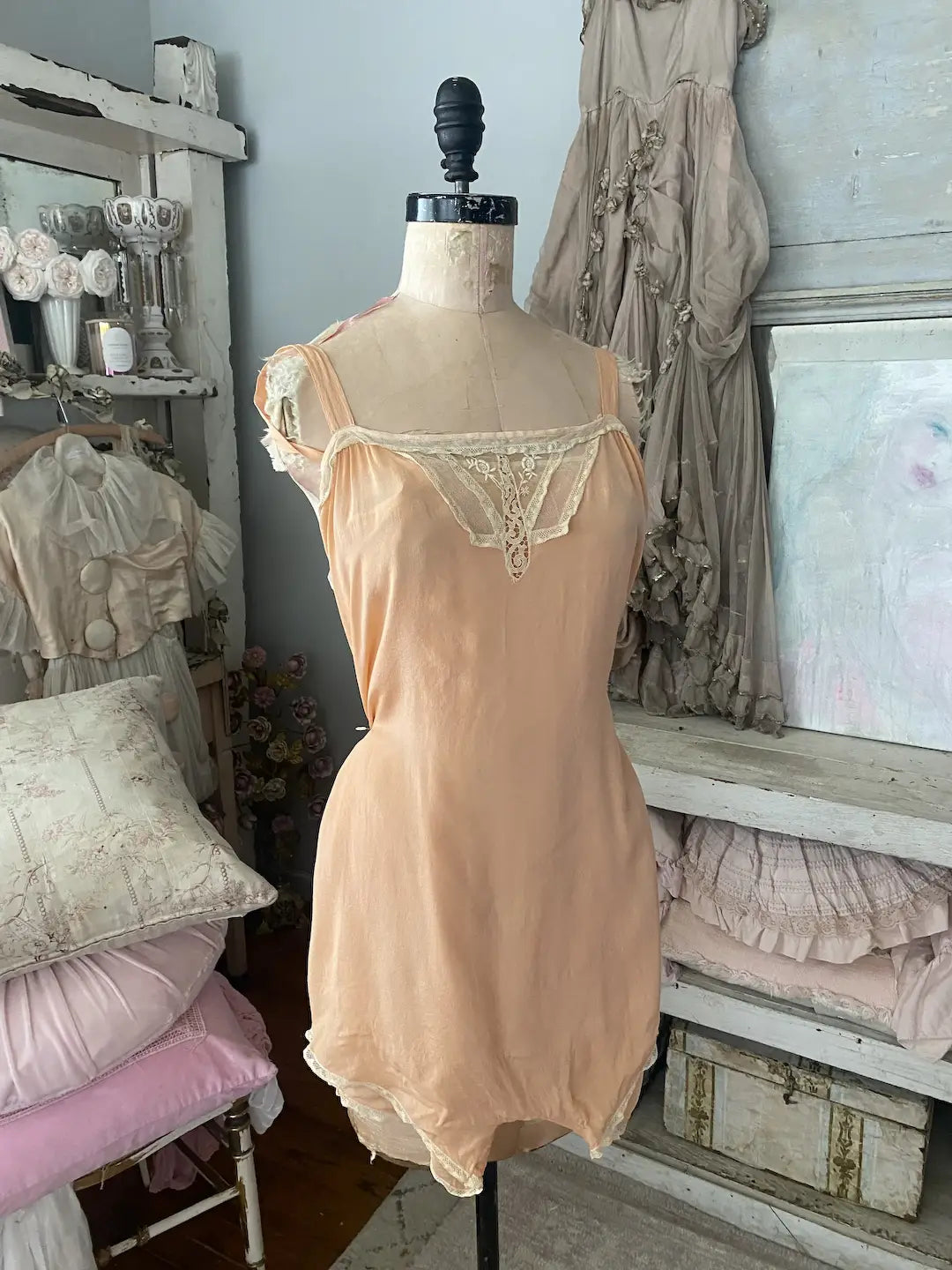 Antique 1920's Pink Peach Silk Romper