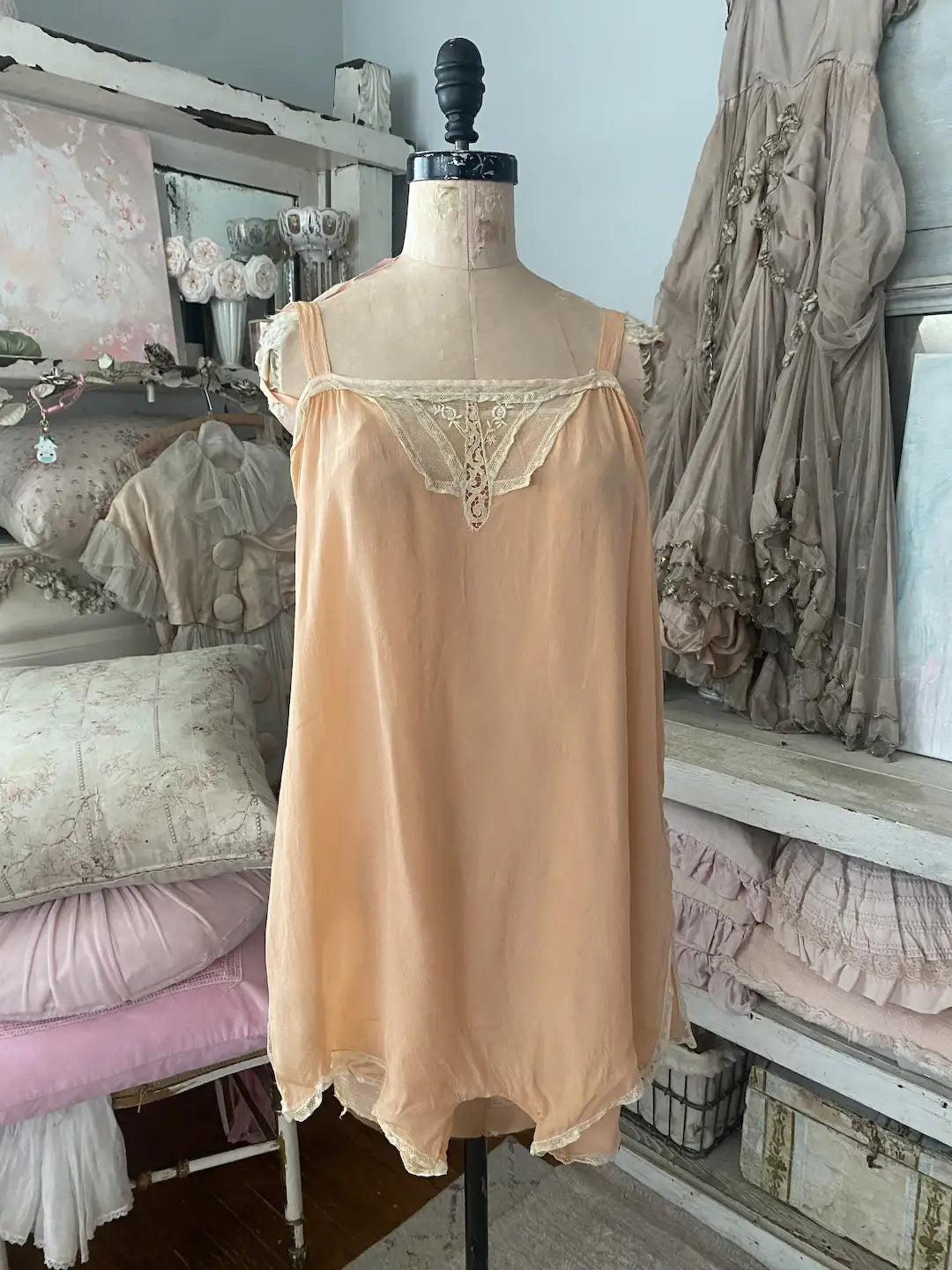 Antique 1920's Pink Peach Silk Romper