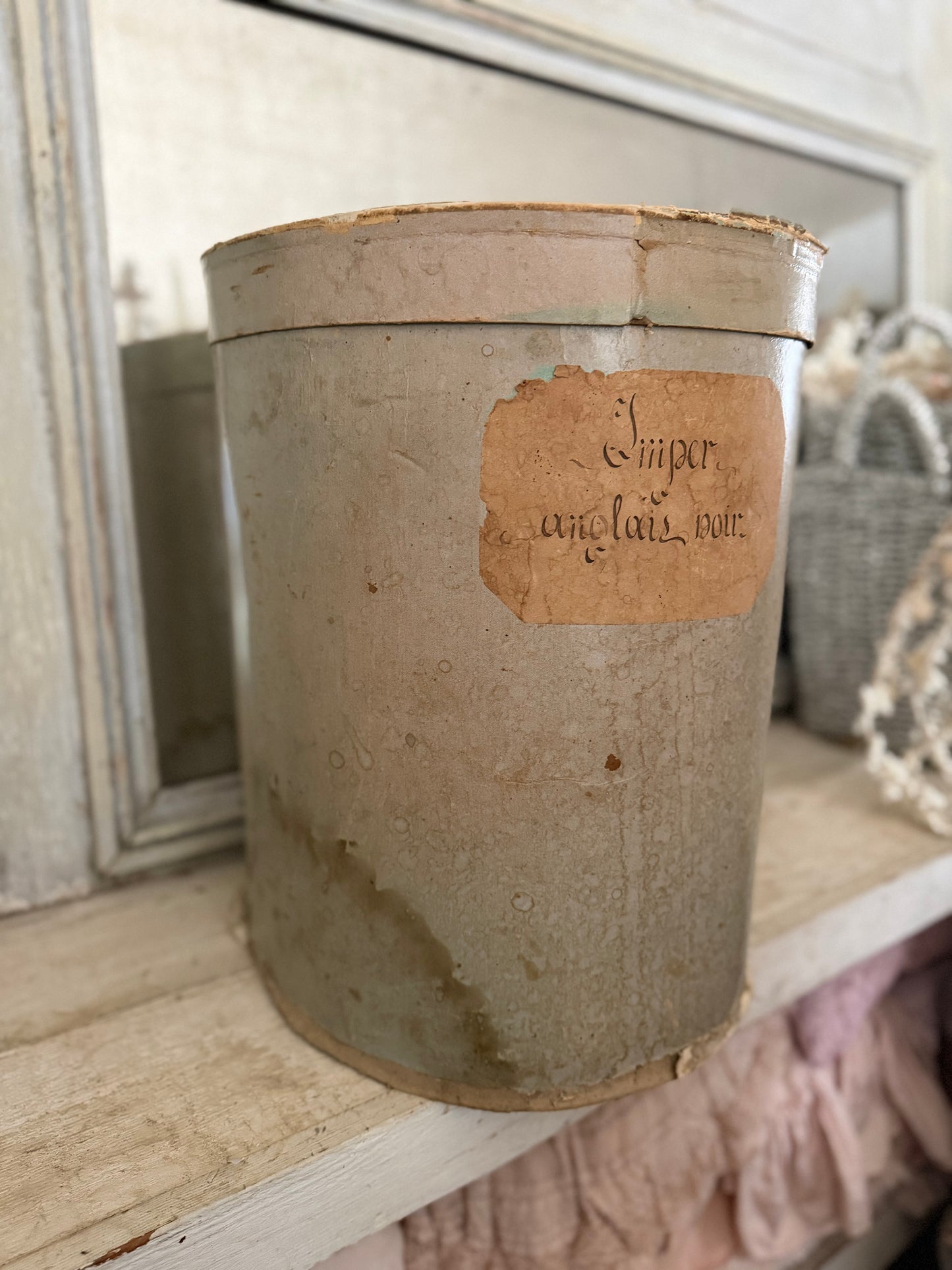 RARE Antique XL French Green Hat Box
