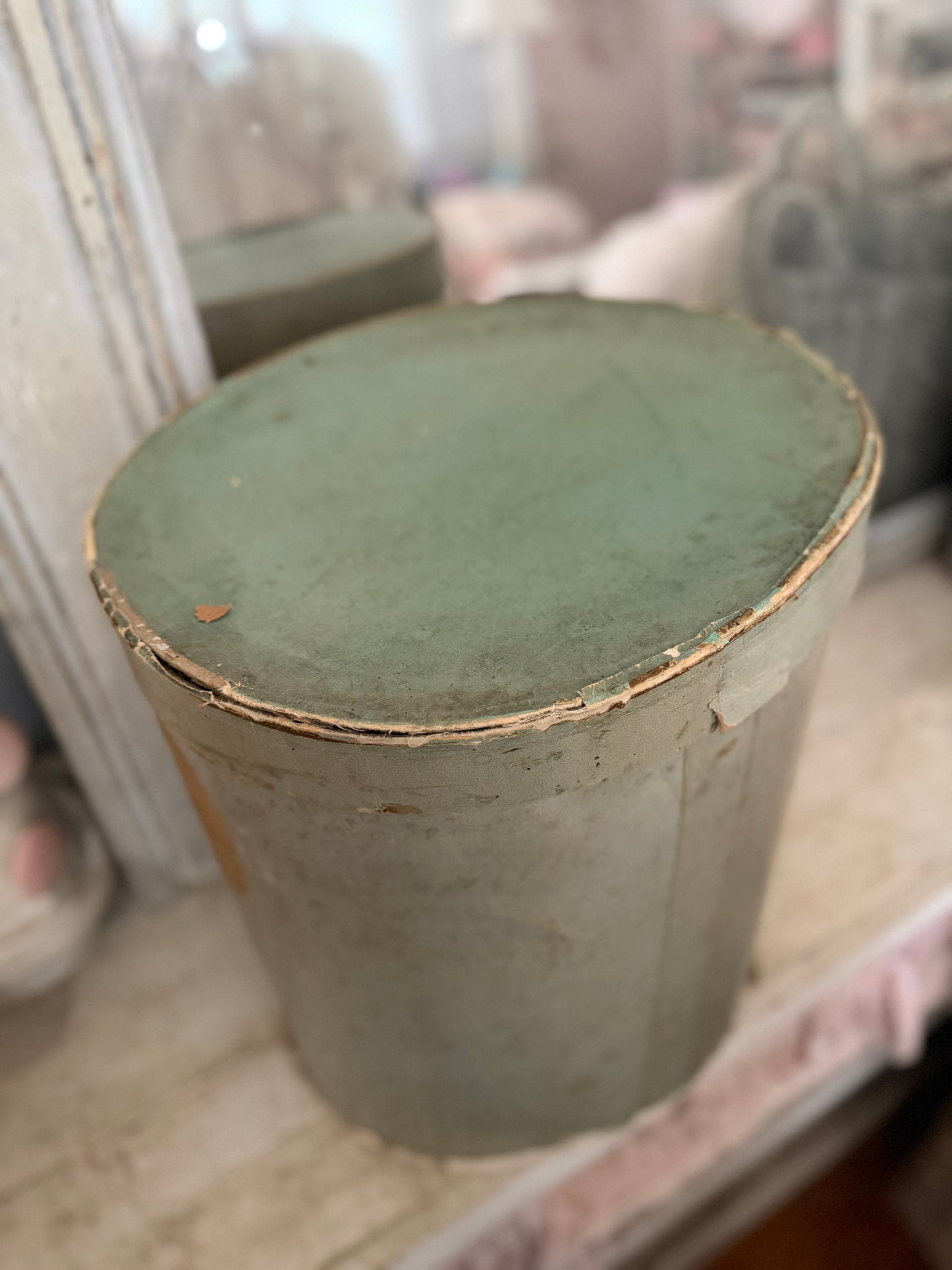 RARE Antique XL French Green Hat Box