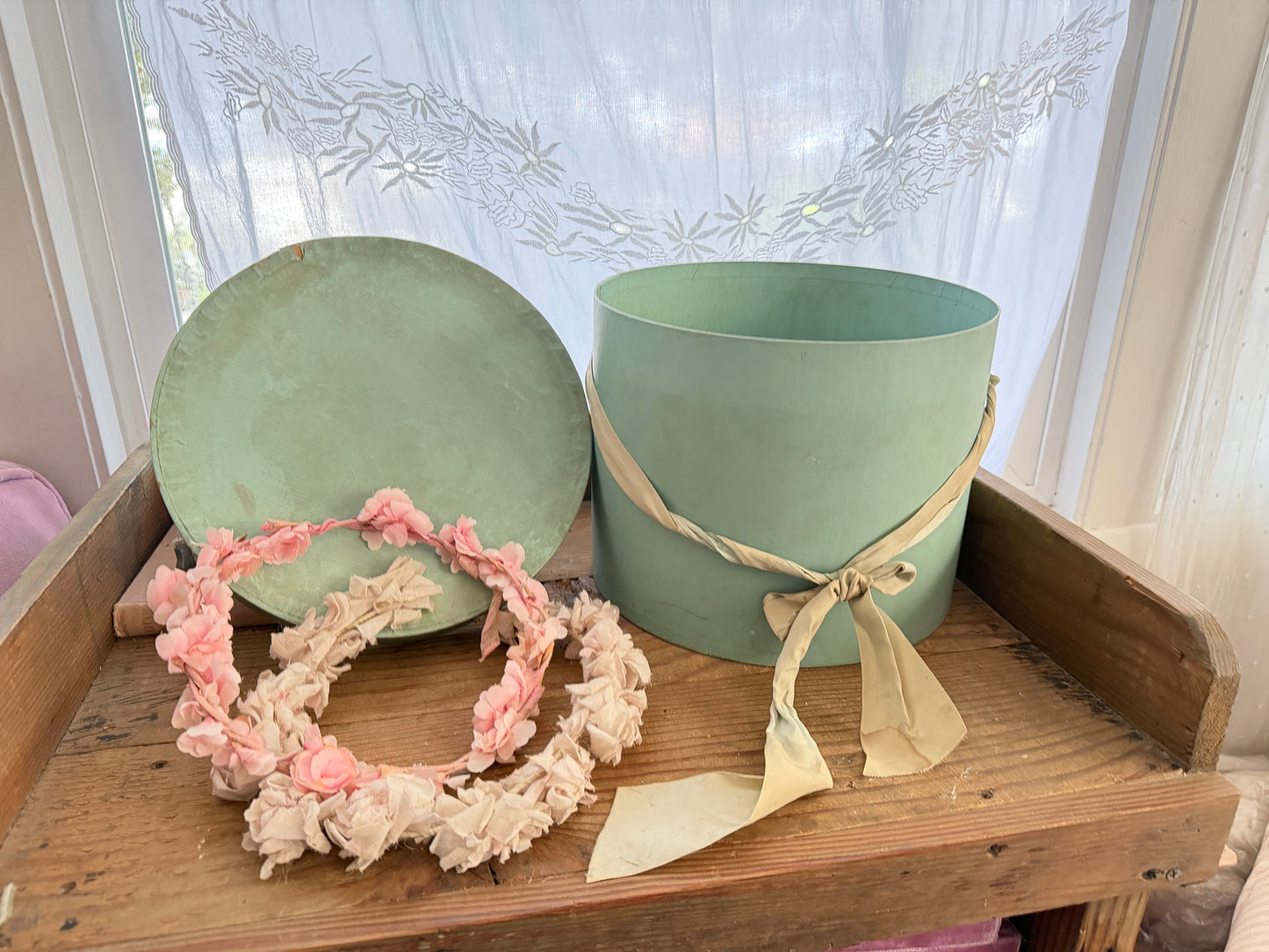 Antique Timeworn Blue Hatbox Ribbon