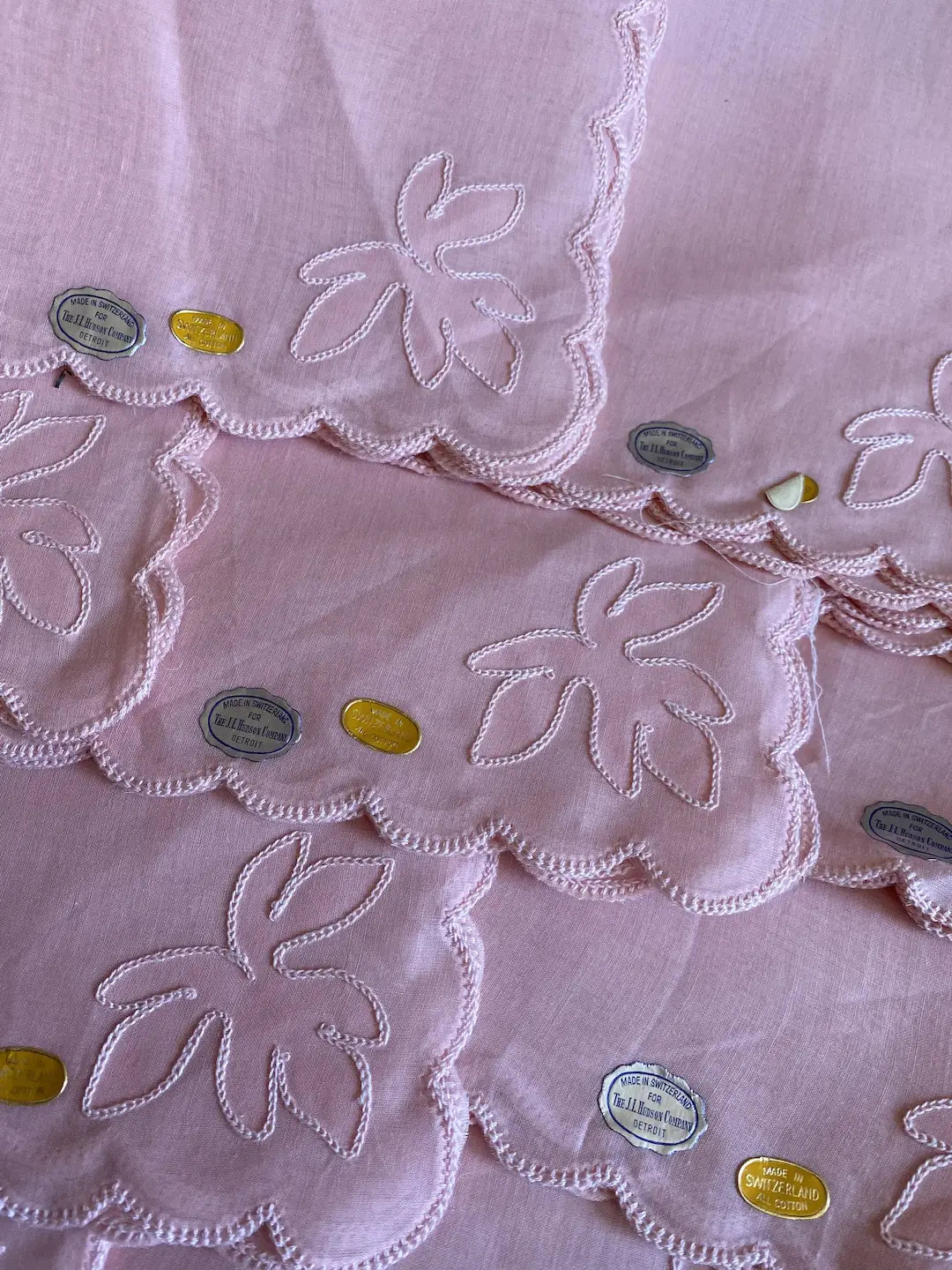 12pc Vintage Pink Swiss Napkin Set