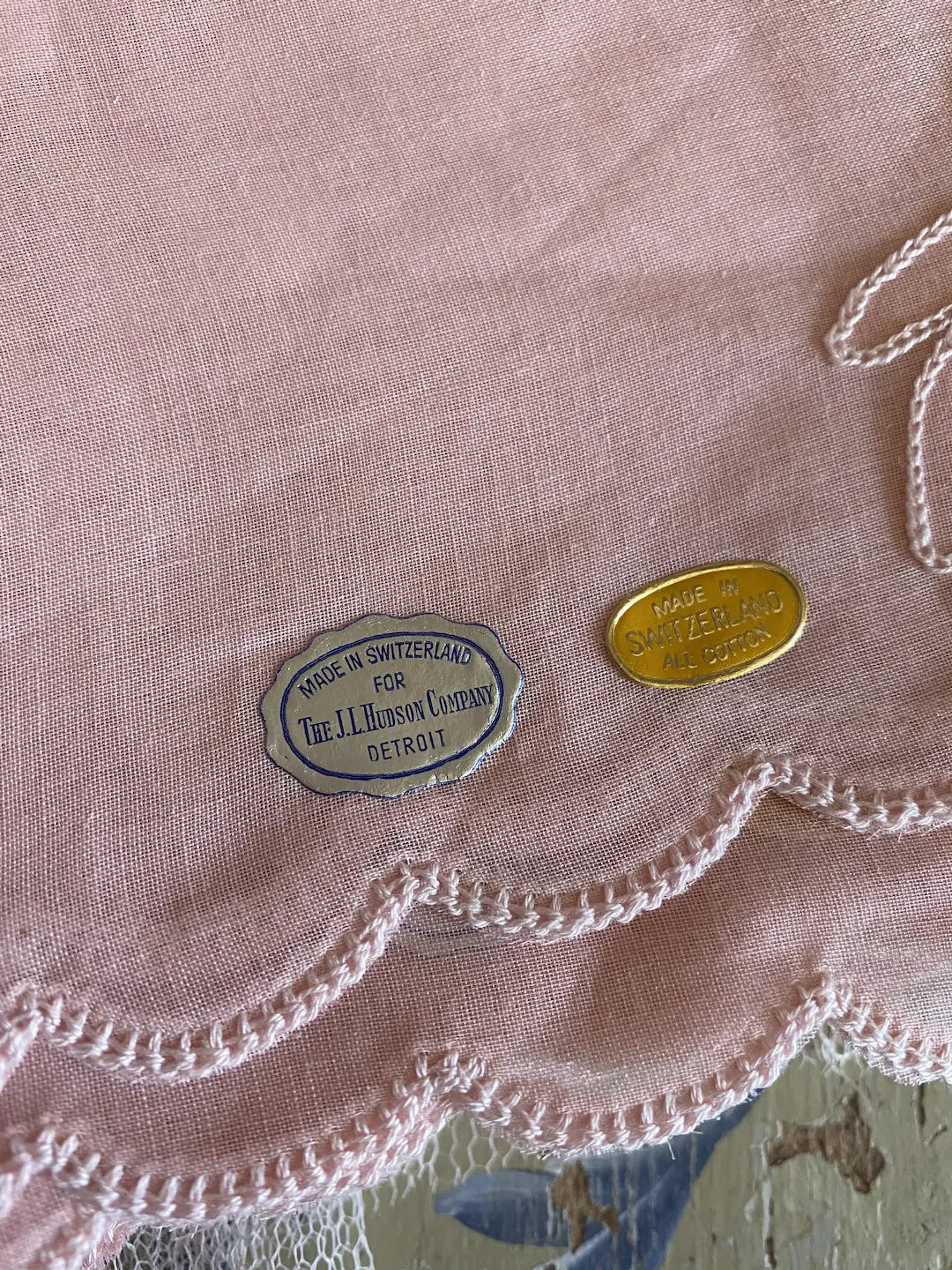 12pc Vintage Pink Swiss Napkin Set