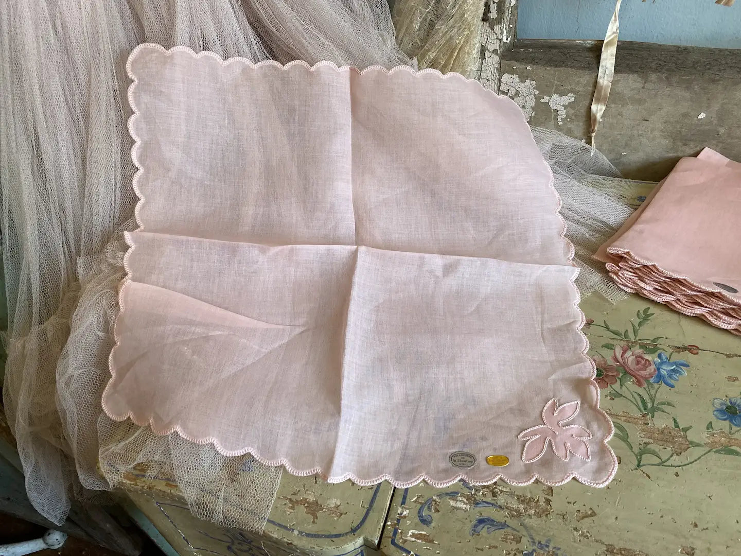 12pc Vintage Pink Swiss Napkin Set
