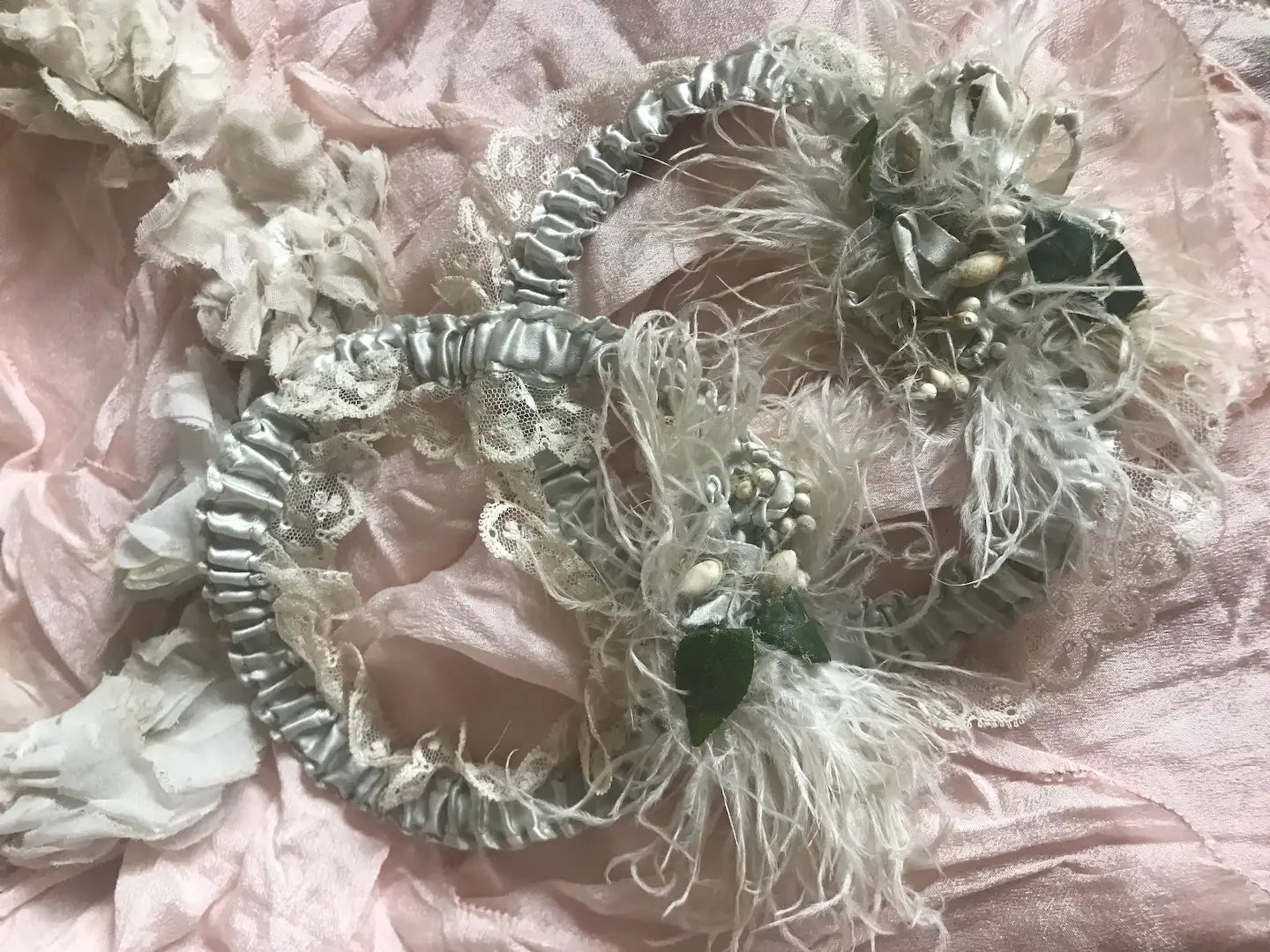 Antique French Bridal Garters Wax Flowers