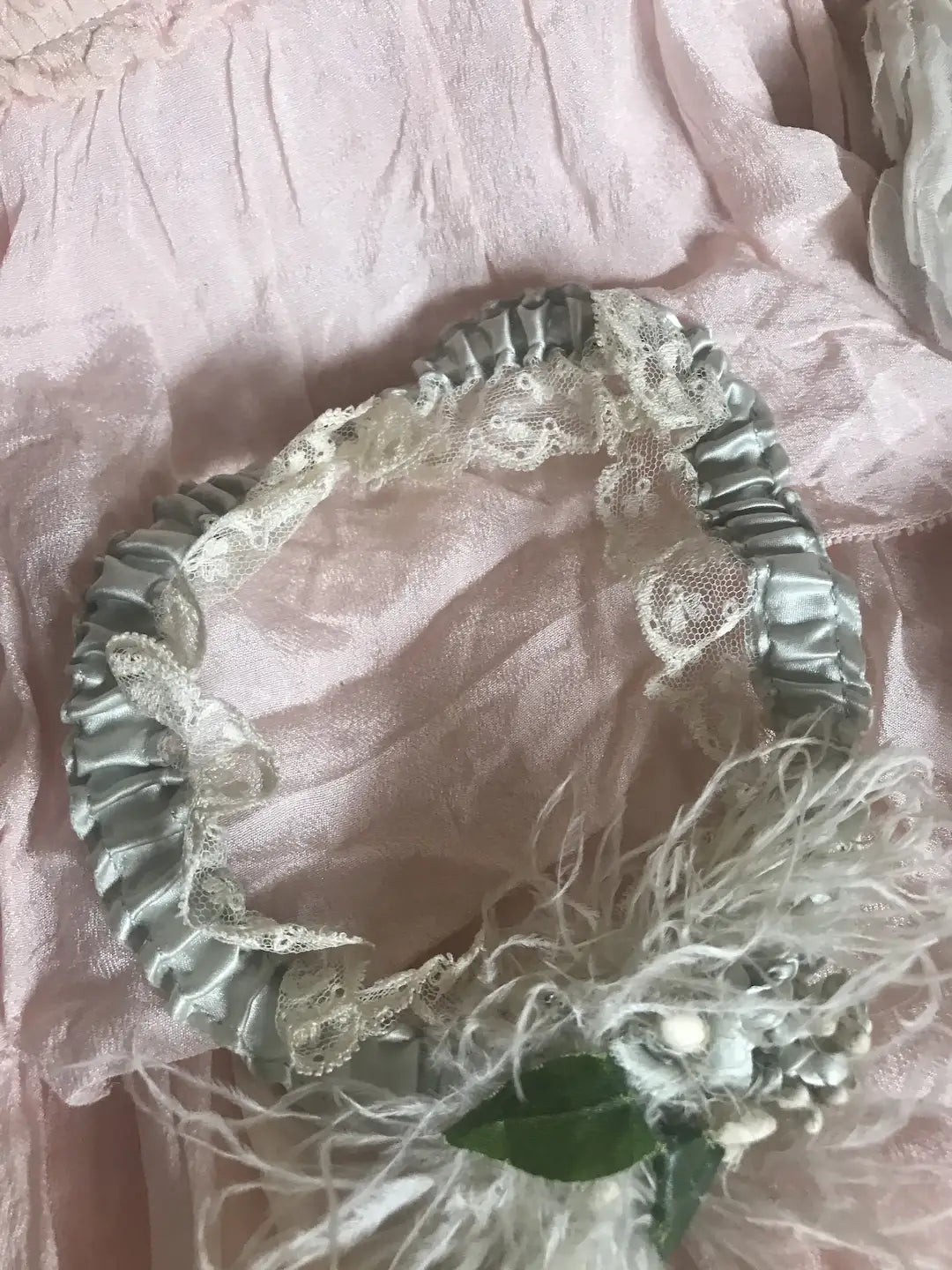 Antique French Bridal Garters Wax Flowers