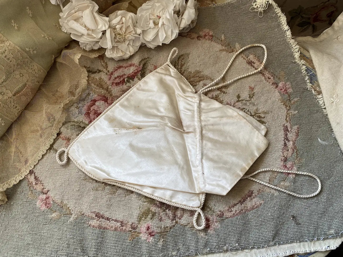 Antique 1902 French Silk Wedding Pouch Bag