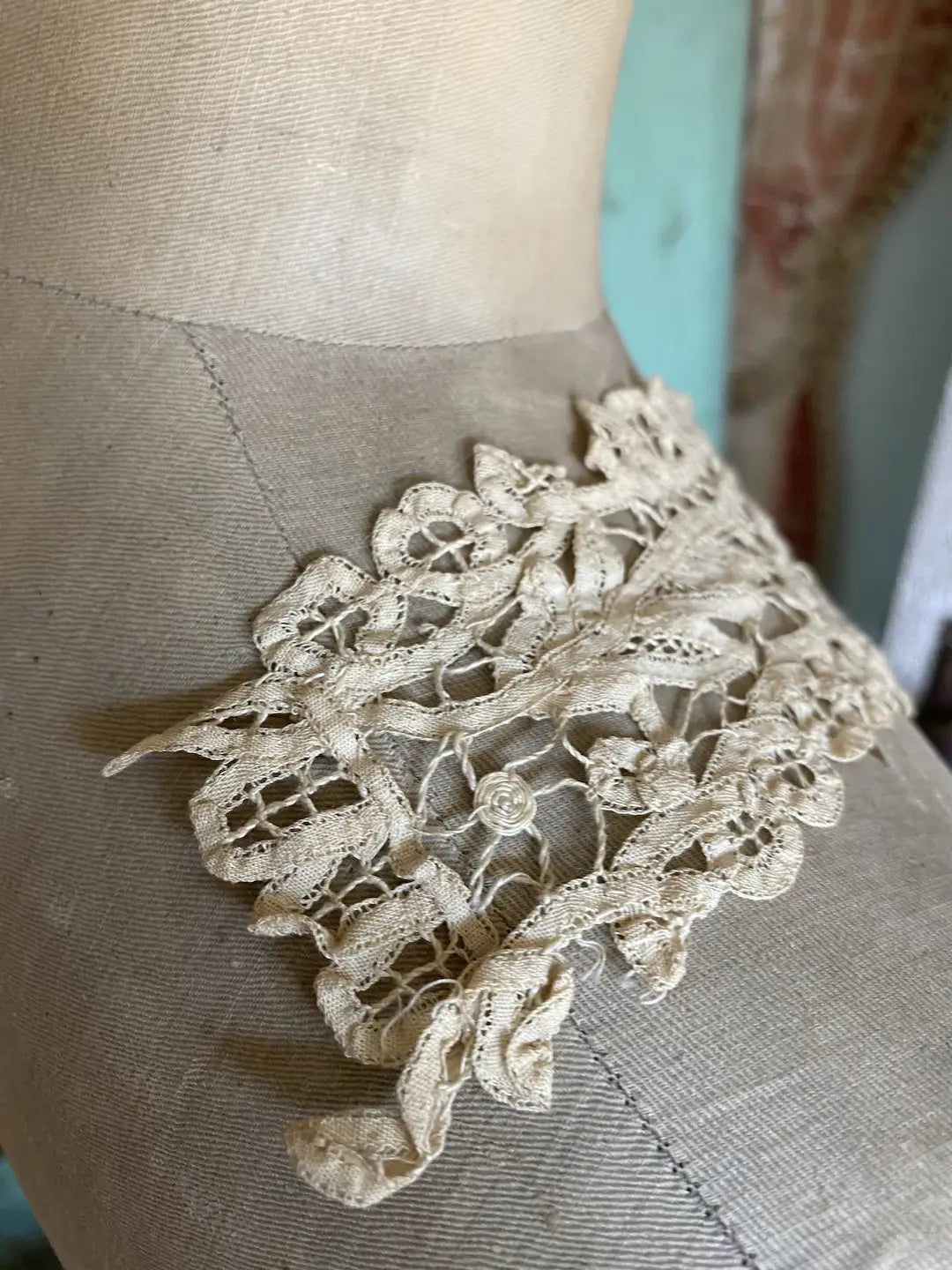 Antique 19th French Lace Collar Bobbin Tape Handmade