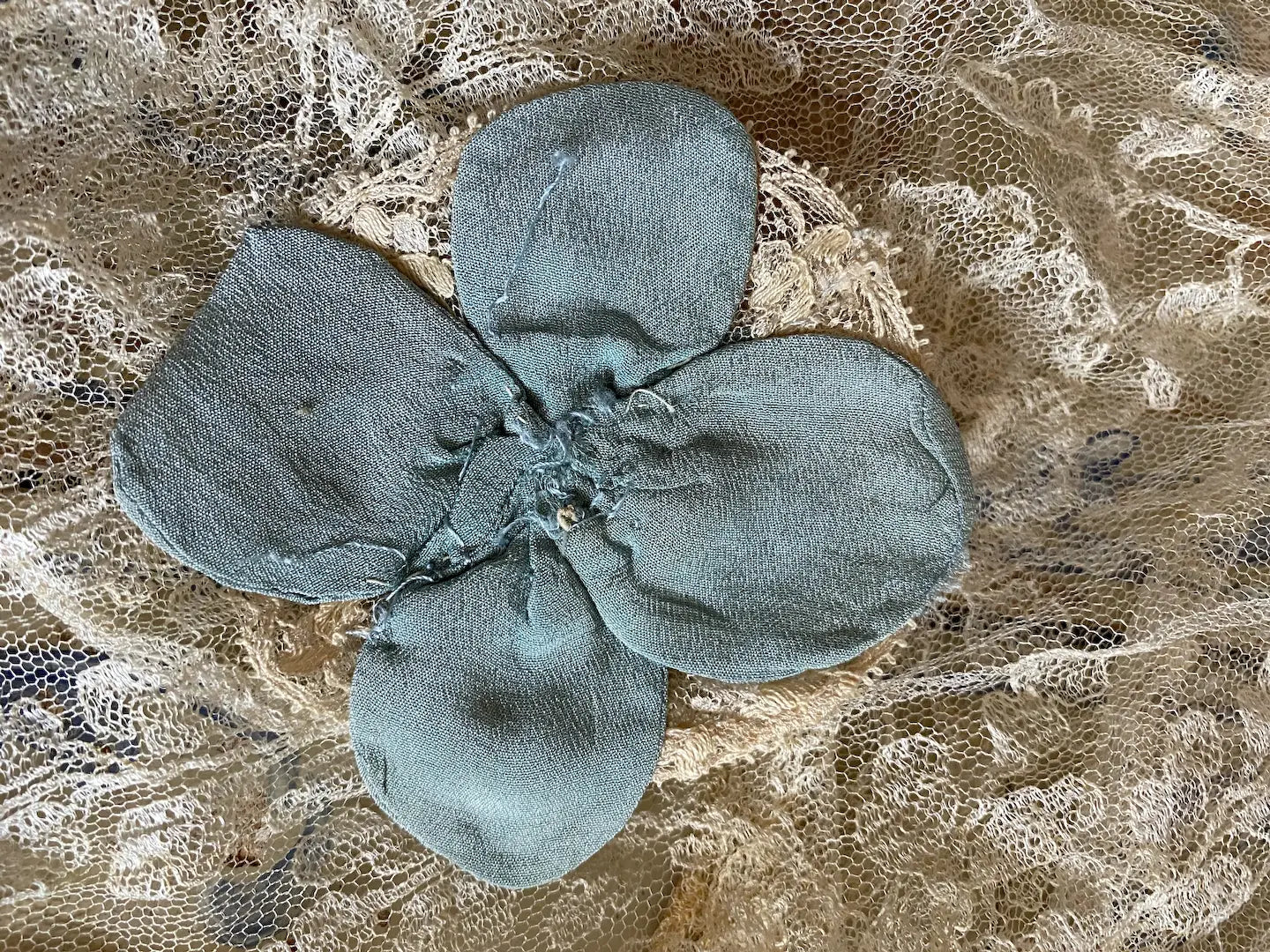 Antique Applique Blue Silk Rosette Lace