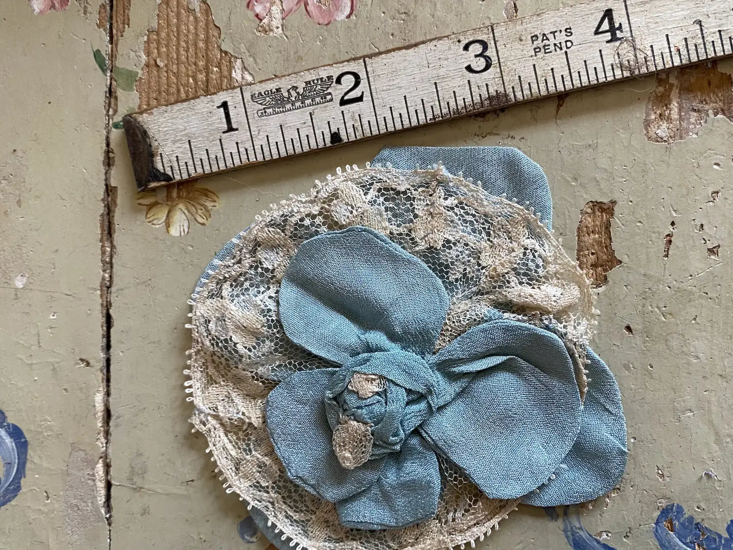 Antique Applique Blue Silk Rosette Lace