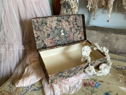 Antique Dark Floral Wallpaper Box Woman Portrait