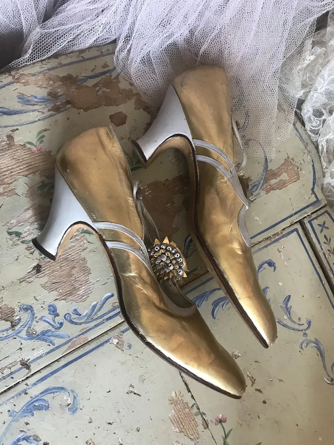 Antique c1920 Gold Paris Label Shoes