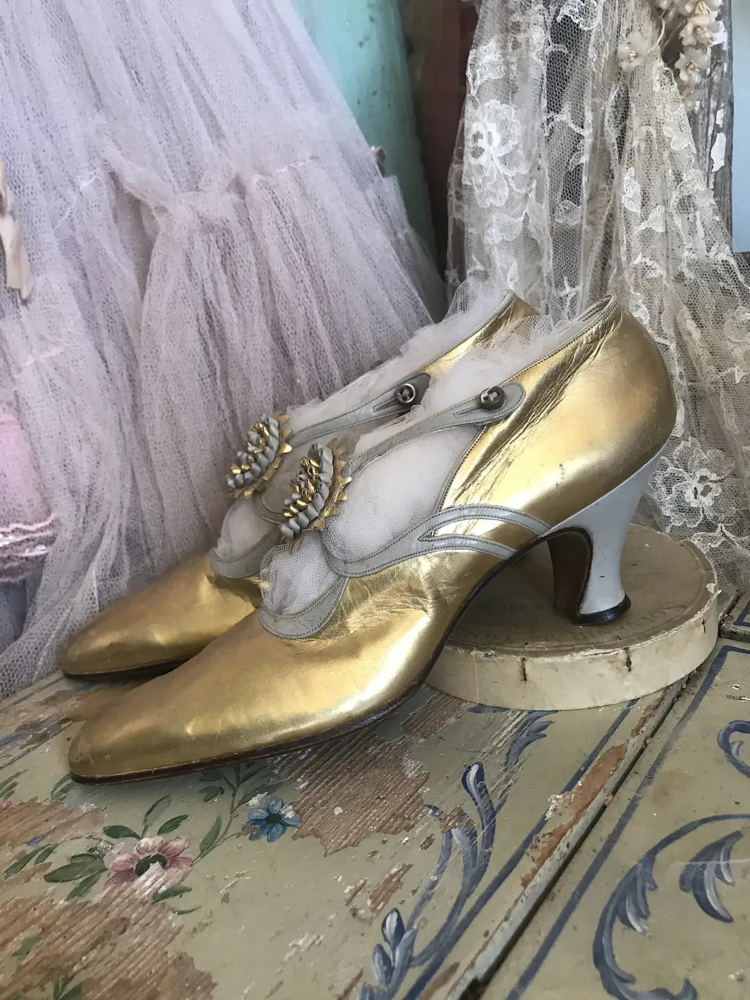 Antique c1920 Gold Paris Label Shoes