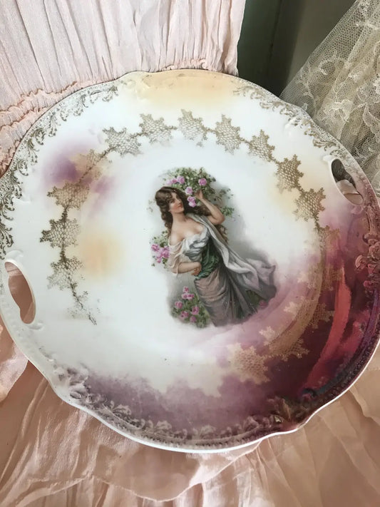 Antique Portrait Plate Pink Roses