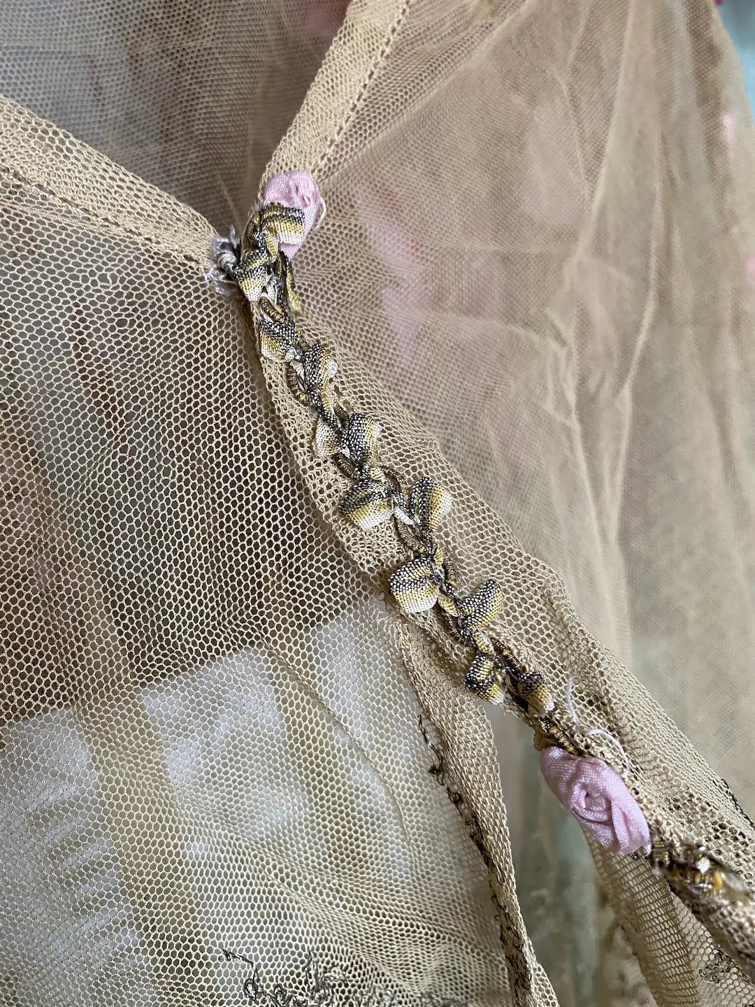 Antique Bed Jacket Metallic Lace Ribbonwork