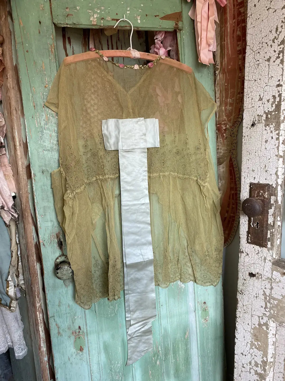 Antique Bed Jacket Metallic Lace Ribbonwork