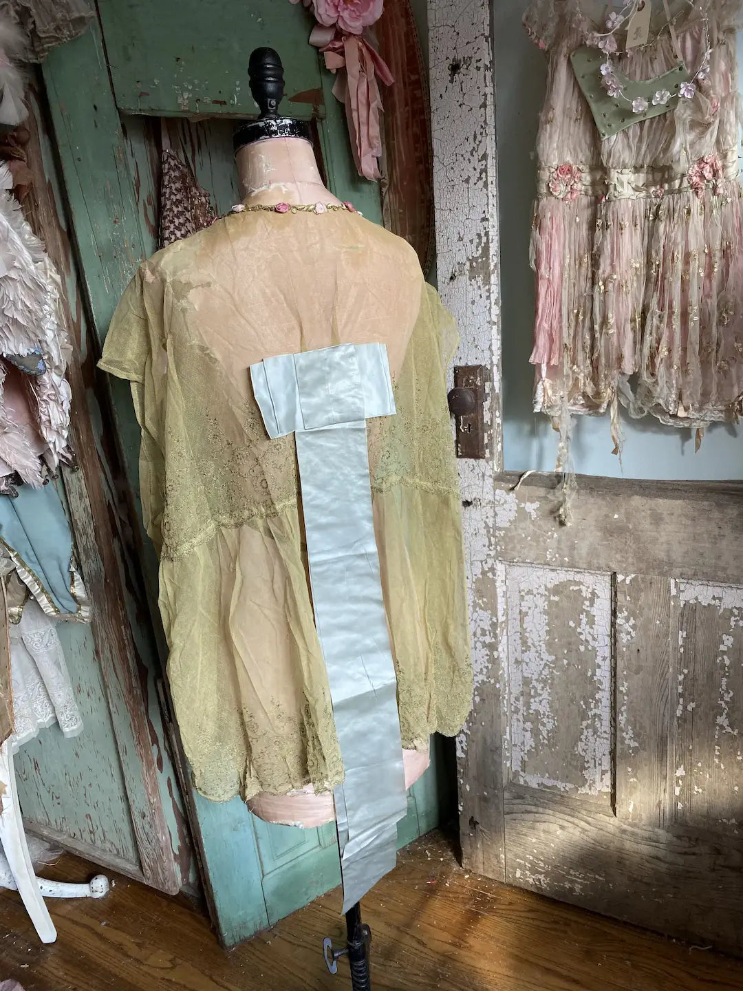 Antique Bed Jacket Metallic Lace Ribbonwork