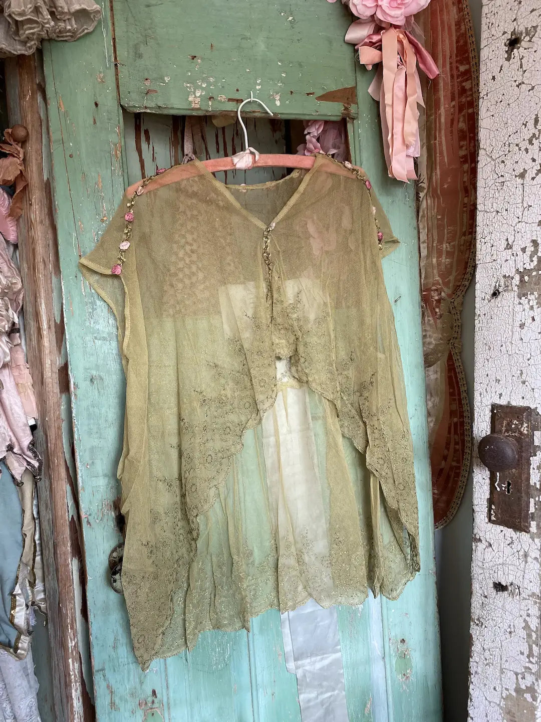 Antique Bed Jacket Metallic Lace Ribbonwork