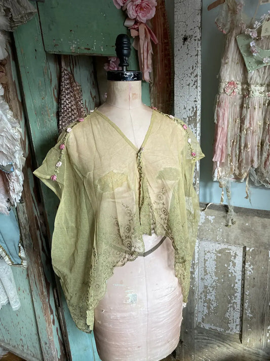 Antique Bed Jacket Metallic Lace Ribbonwork